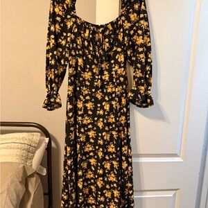 Floral Black and Yellow Women's Dress